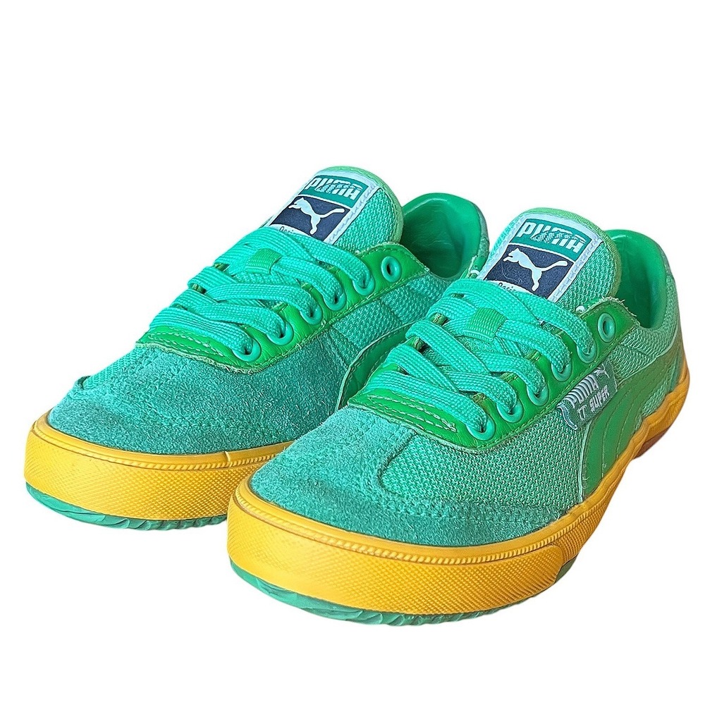 Puma TT‎ Super Green Yellow Mesh Suede Low Top Sneakers 341553 16 Womens 4